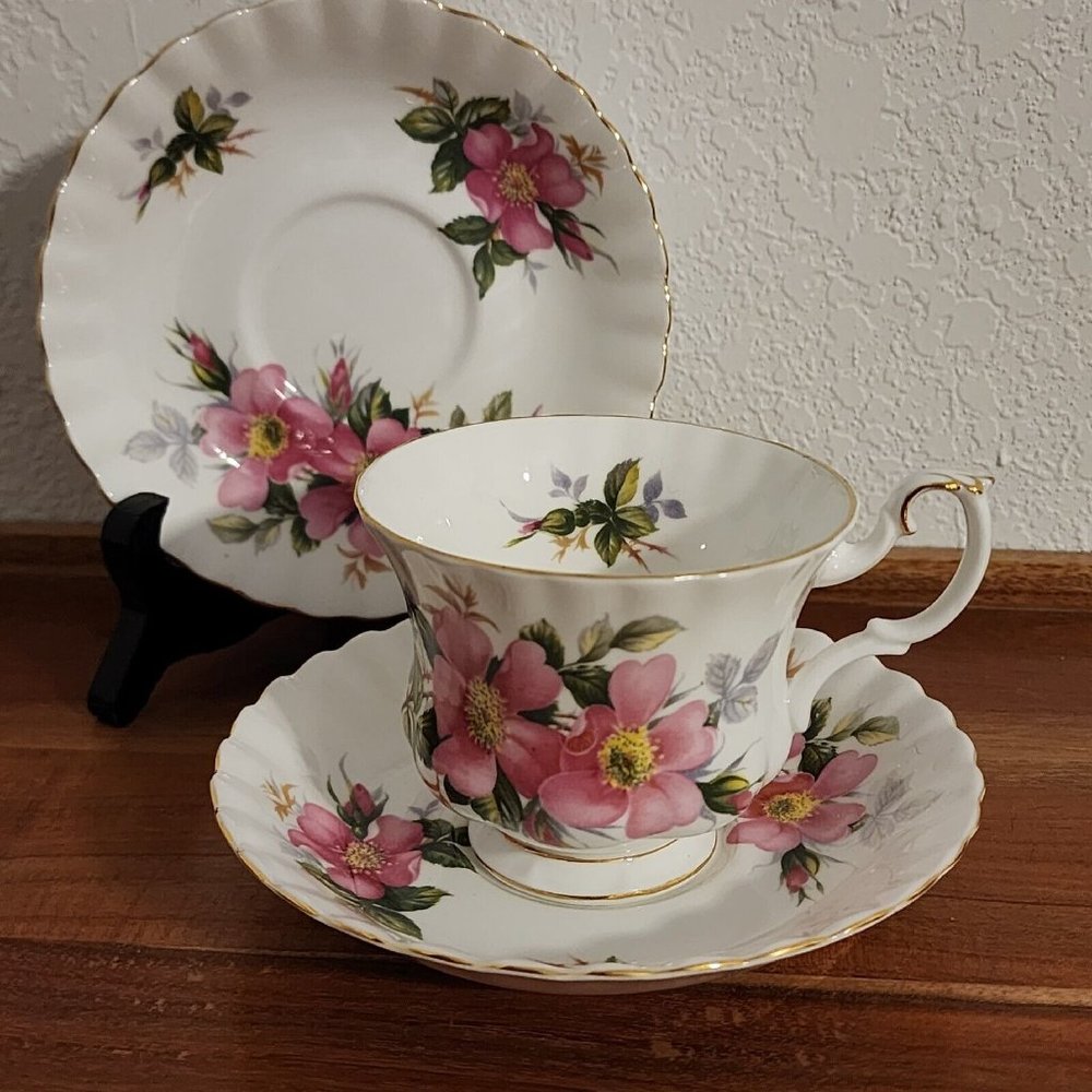 Royal Albert Prairie Rose Tea Cup & 2 Saucer Bone China England